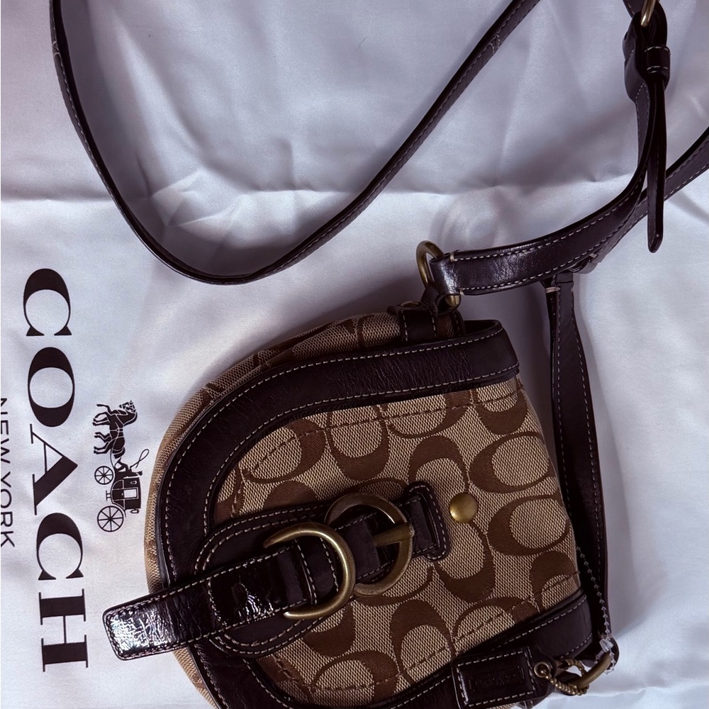 Coach Signature Brown and Tan Crossbody Bag